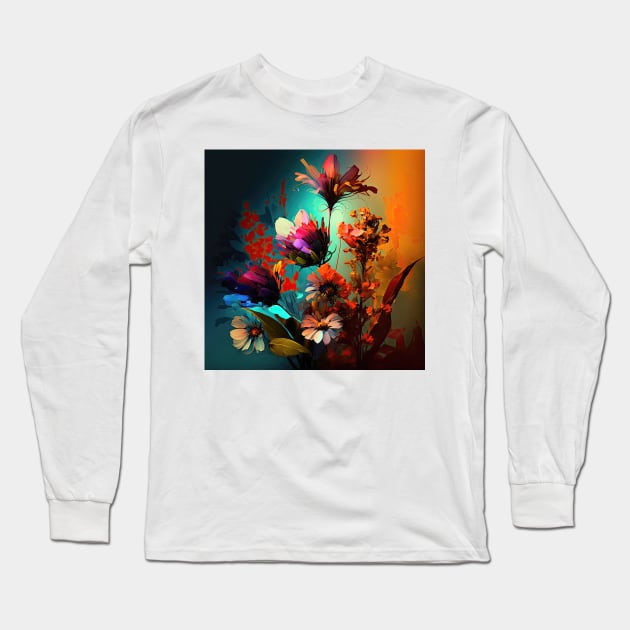 A Brightly Colored Fractal Bouquet of Flowers Long Sleeve T-Shirt by daniel4510